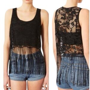 TOPSHOP FRINGE LACE TOP, SIZE 4